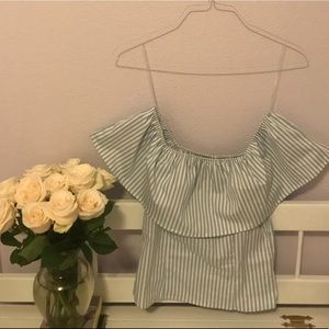 Heart and Hips Striped off the shoulder top.
